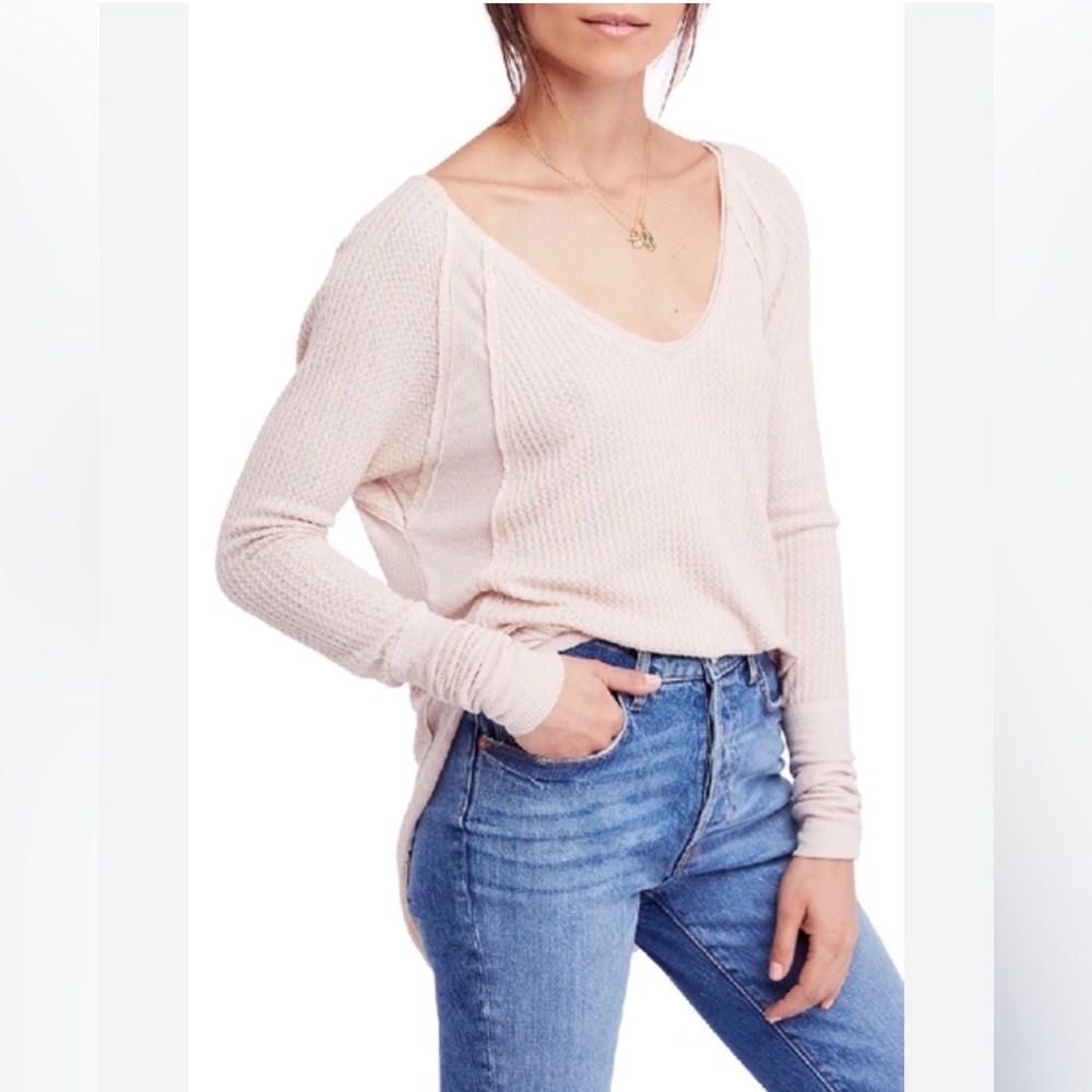 Free People Catalina V-neck Thermal Top In Peach